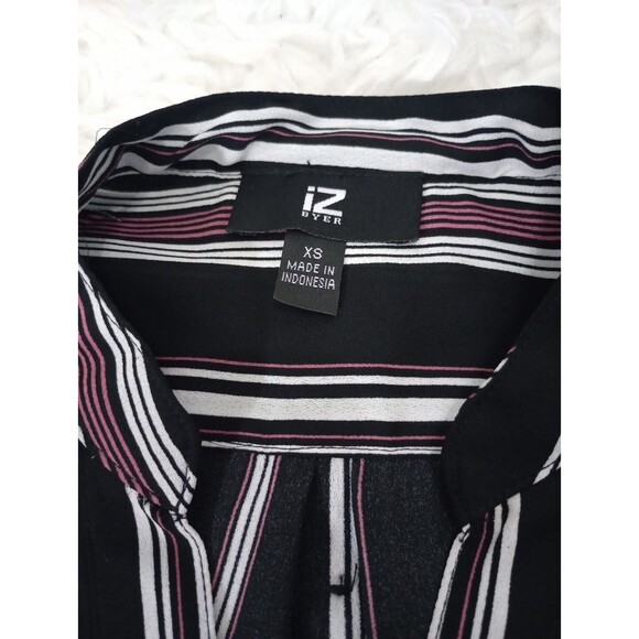 IZ Byer-Ladies Blouse-Black/White/pink striped V-Neck 3/4 Sleeve-w/Button SizeXS - Picture 5 of 12